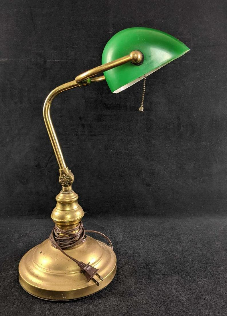 Vintage Bankers Brass and Green Shade Desk Lamp (1 of 7)