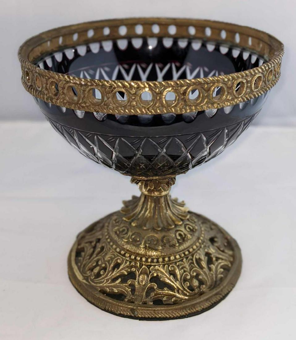 Vintage Dark Ruby Red Glass Pedestal Bowl Compote (1 of 7)