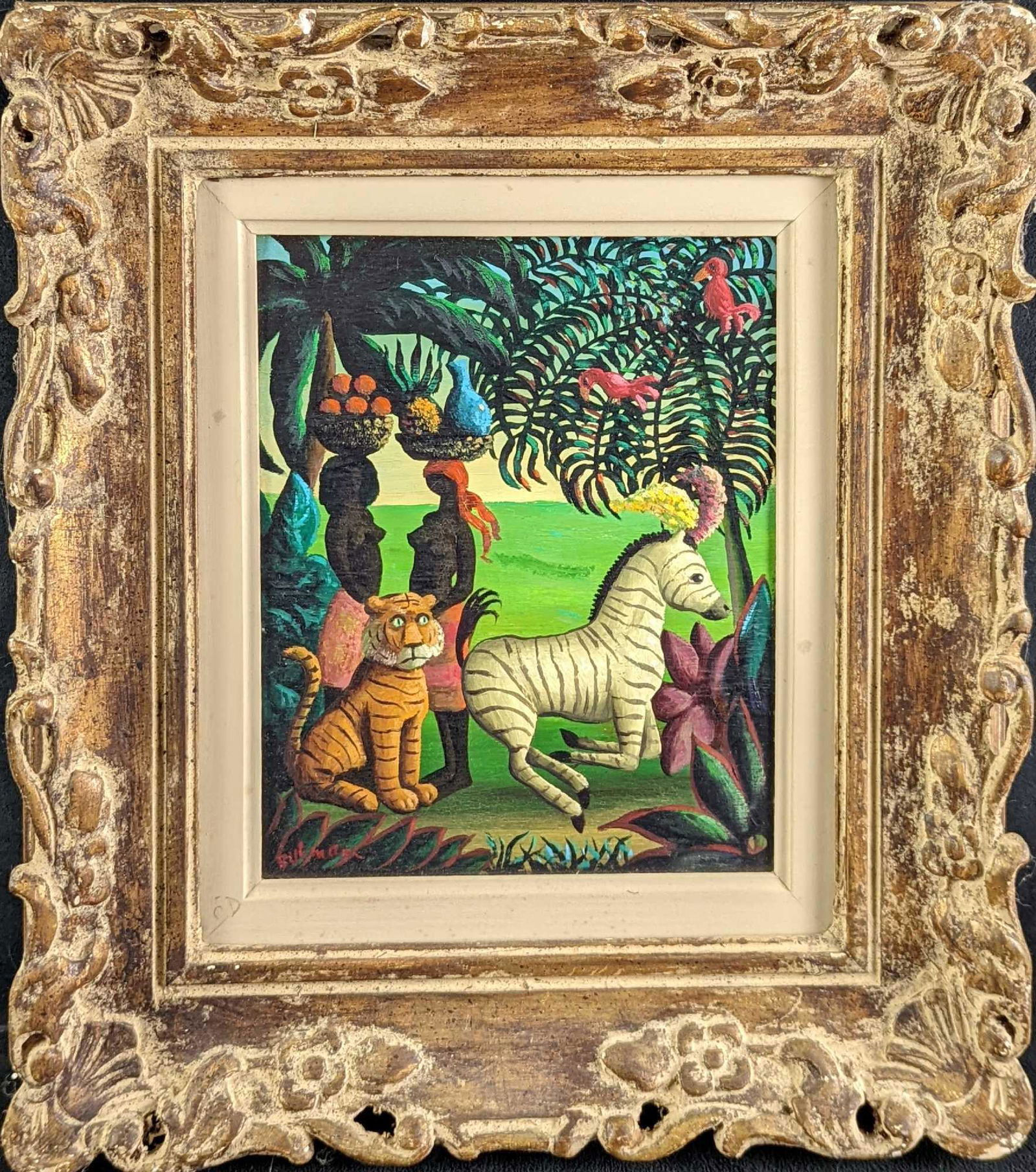 Original Oil On Canvas Orville Bulman Tiger & Zebra (1 of 6)