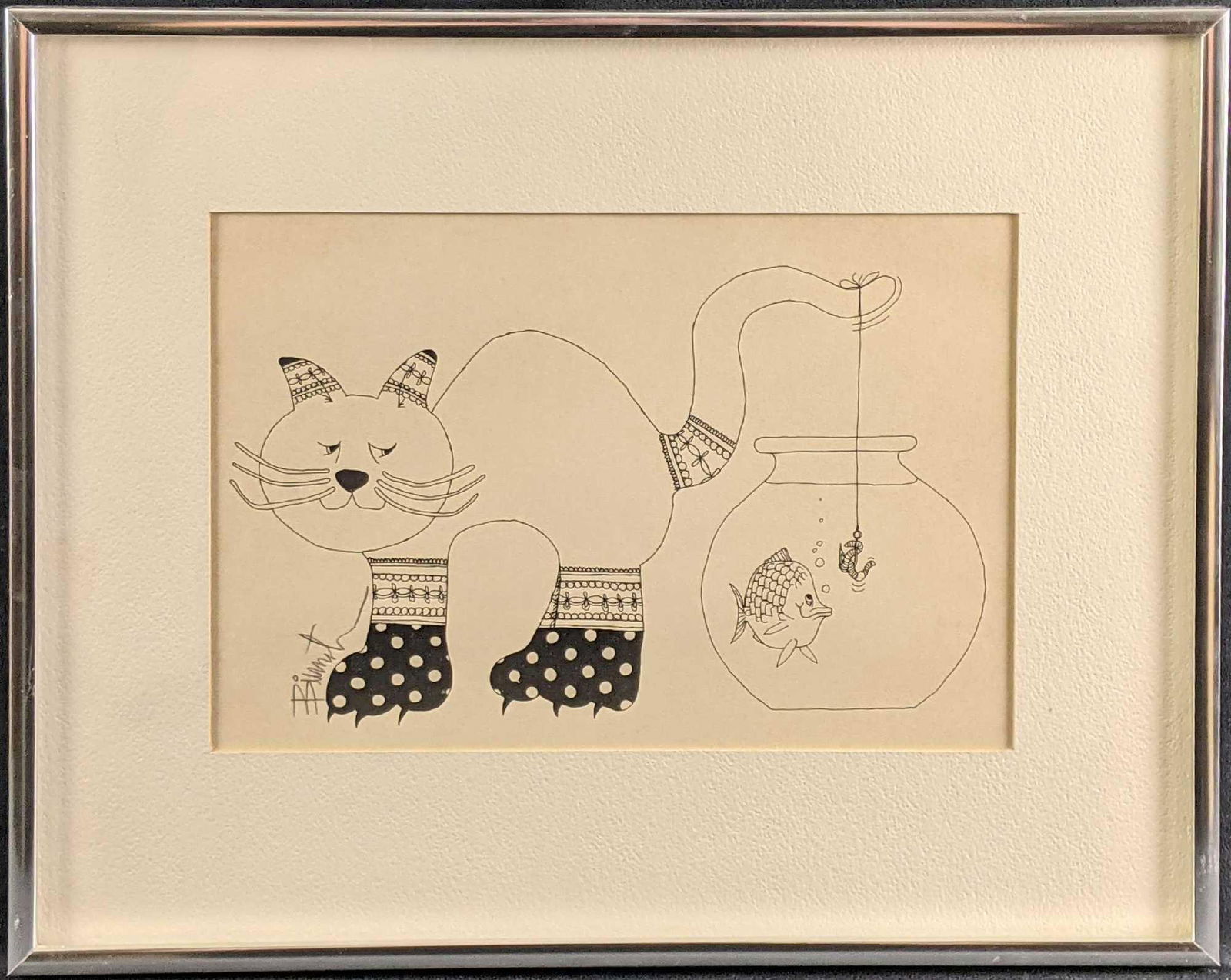Framed Cat Print Signed in Pencil by Artist (1 of 6)