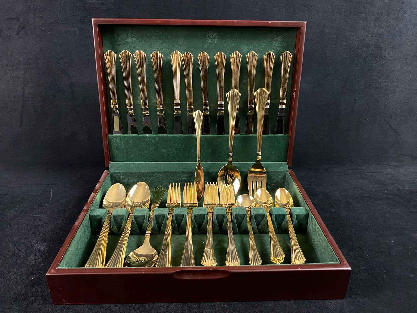 Vintage Gold Plated 53Pc Flatware Set W/ Original Red (1 of 11)