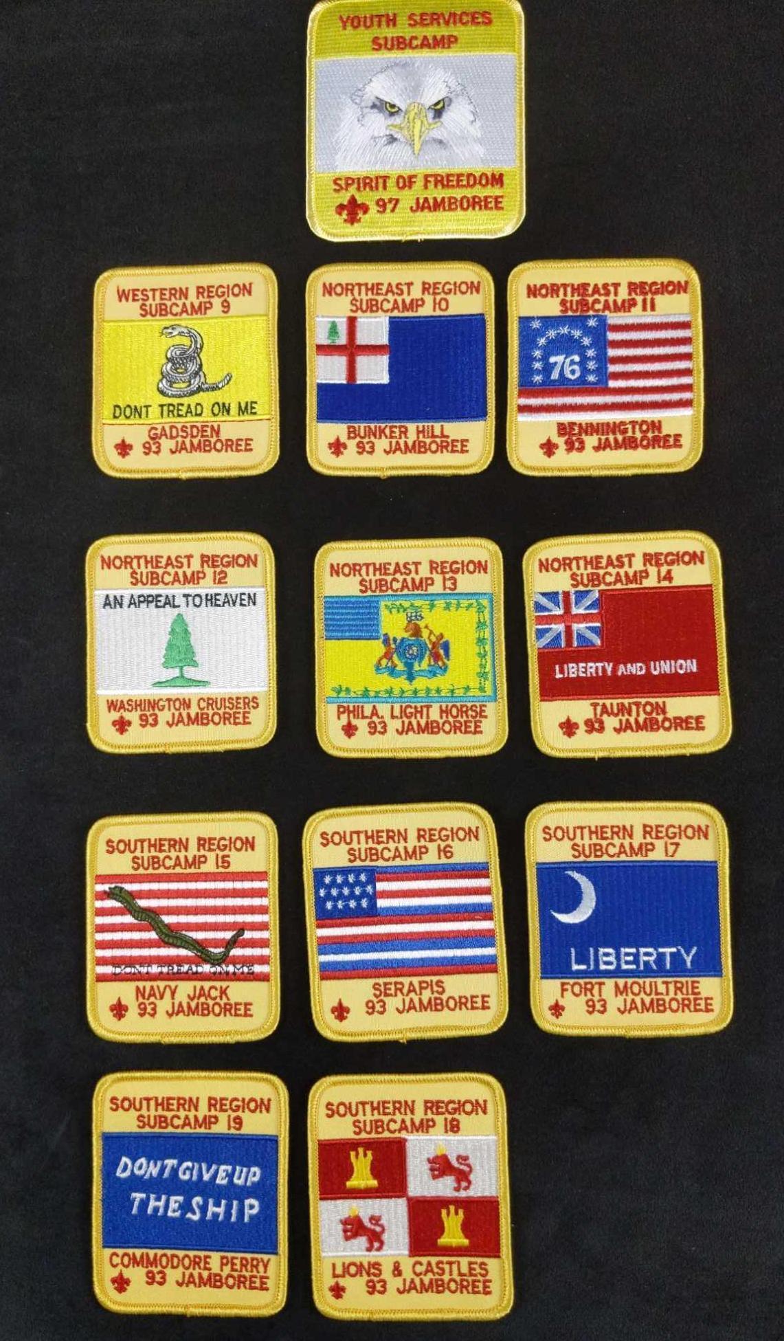 12 1993 Boy Scout Jamboree Region Subcamp Badges (1 of 7)