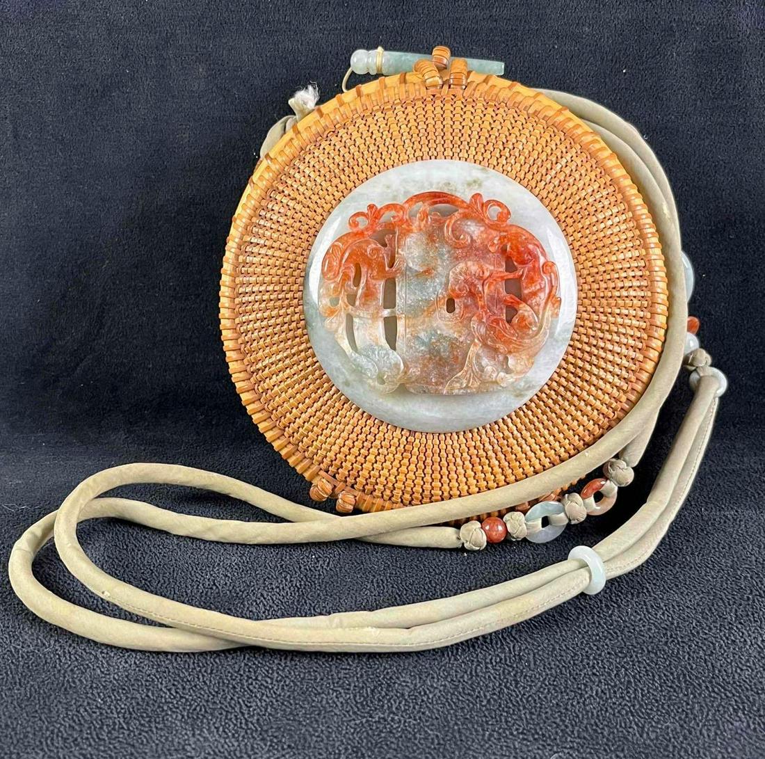 Jade Decorated Purse Rattan Bag (1 of 9)