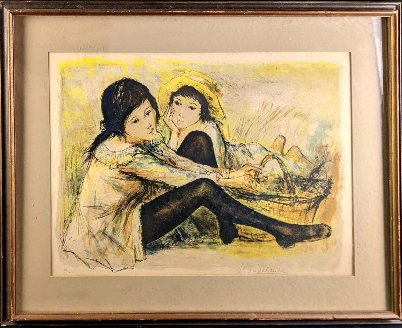 Vintage Jacques Lalande Lithograph Two Girls Signed (1 of 8)