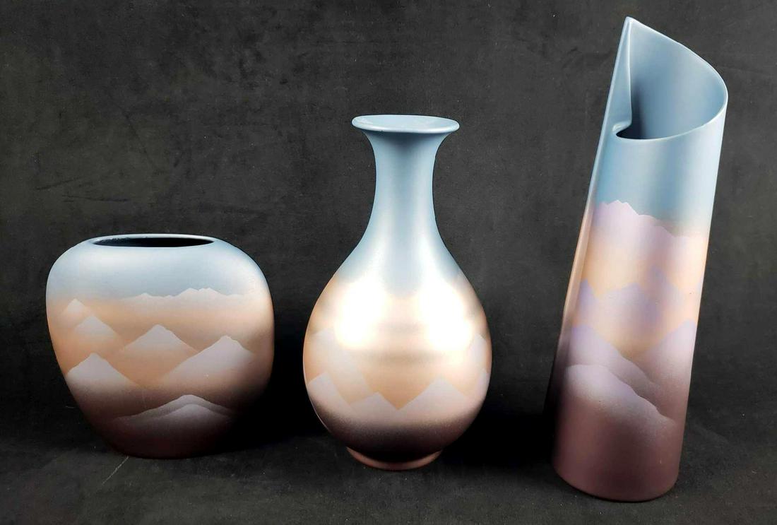 Set of 3 Southwest Style Ceramic Mountain Range Vases (1 of 10)