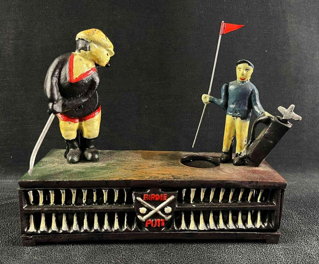 Vintage Cast Iron Birdie Putt Golf Coin Bank (1 of 9)