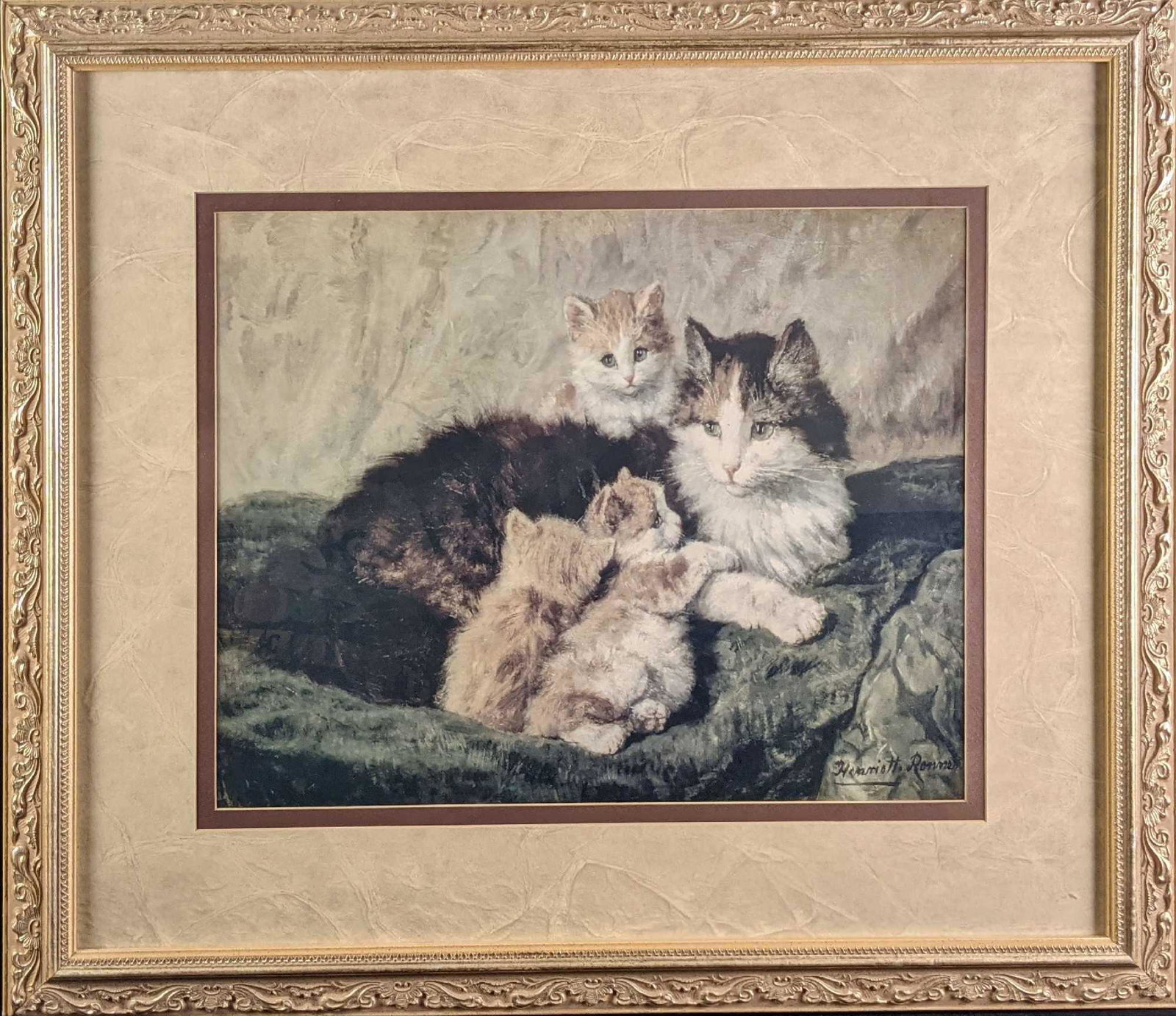 Framed Henriette Ronner Contentment Cat & Kittens Print (1 of 5)