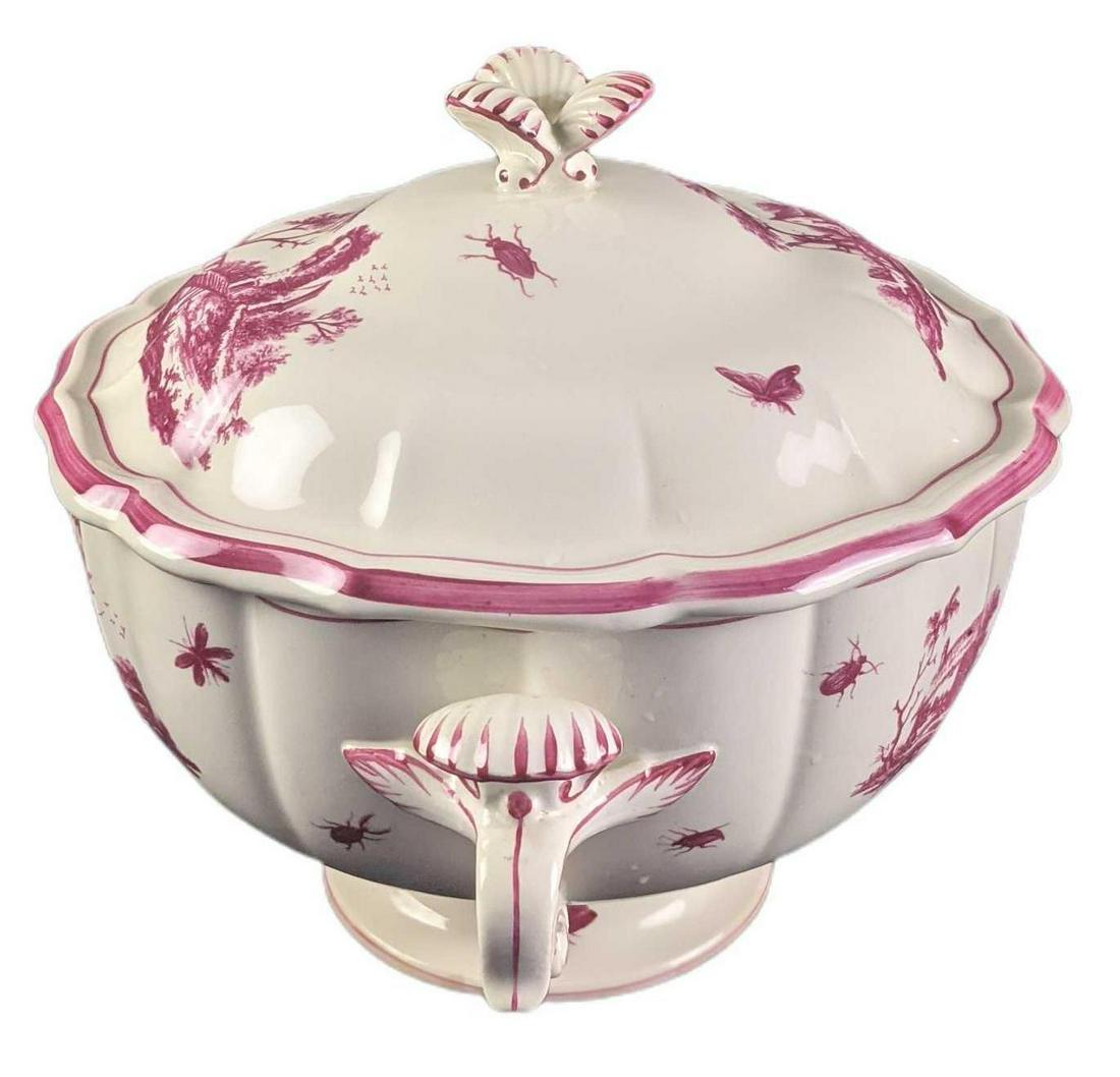 Faiencerie De Gien Fine China Paysages Rose Tureen &: Faiencerie De Gien Fine China Paysages Rose Tureen & Lid. Was released from 1997 - 2009. Is approx 13" x 10" x 10" and weighs 5.92lbs. Is in a good, used condition with light wear on the bottom. Pleas