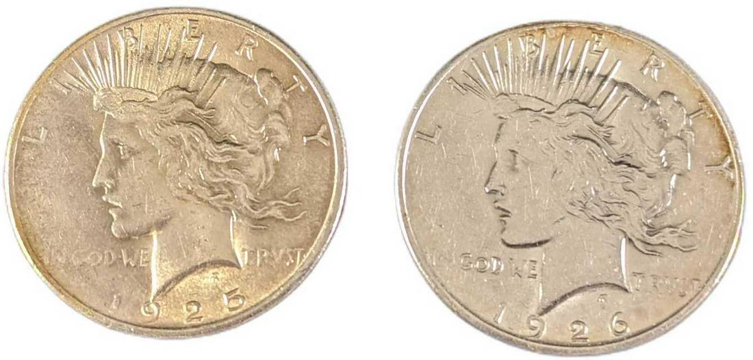Two Vintage US Peace Silver Dollars (1 of 6)