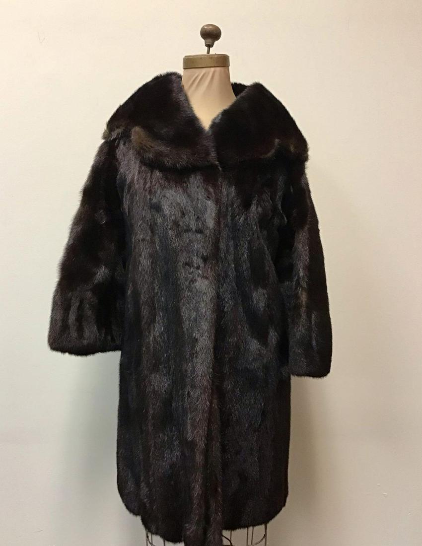 Dark Brown Elegant Ranch Mink Fur Coat (1 of 8)