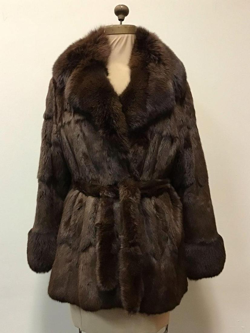 Brown Unique Squirrel Fox Trim Fur Coat (1 of 7)