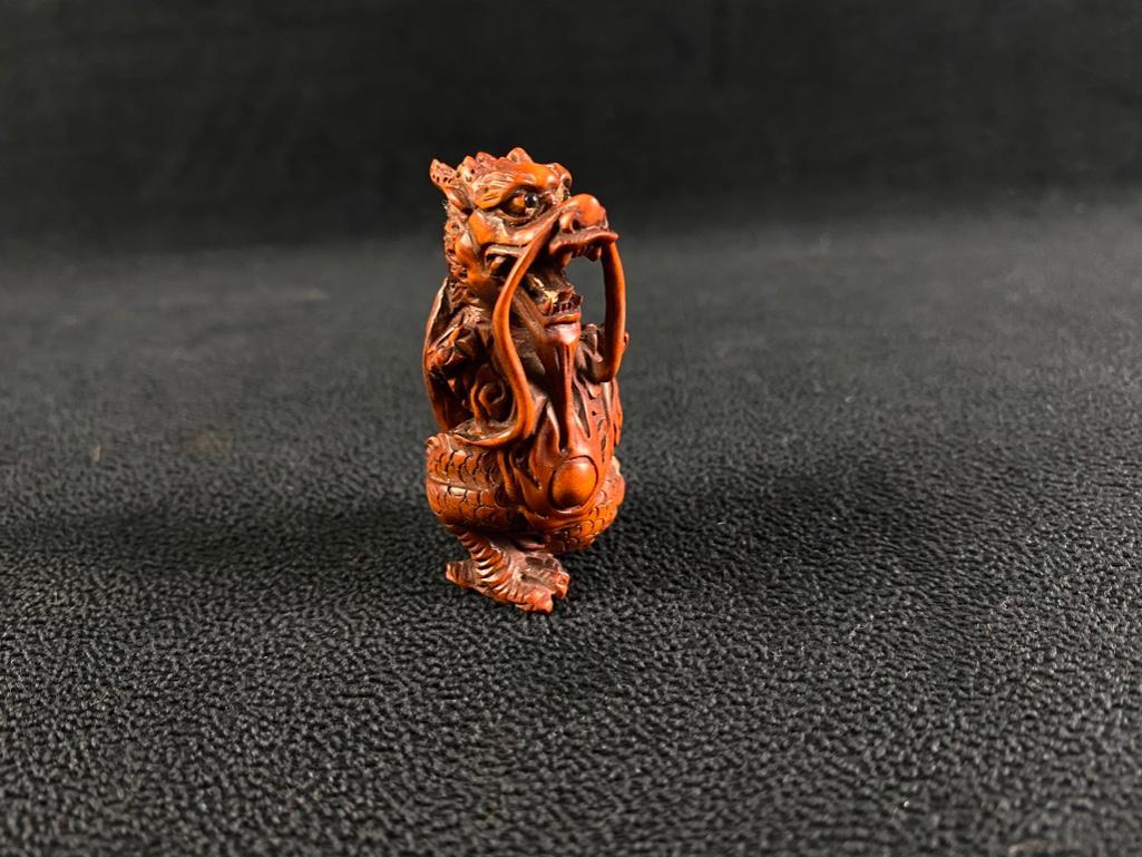 Hand-Carved Wooden Ojime Bead - Dragon (1 of 4)