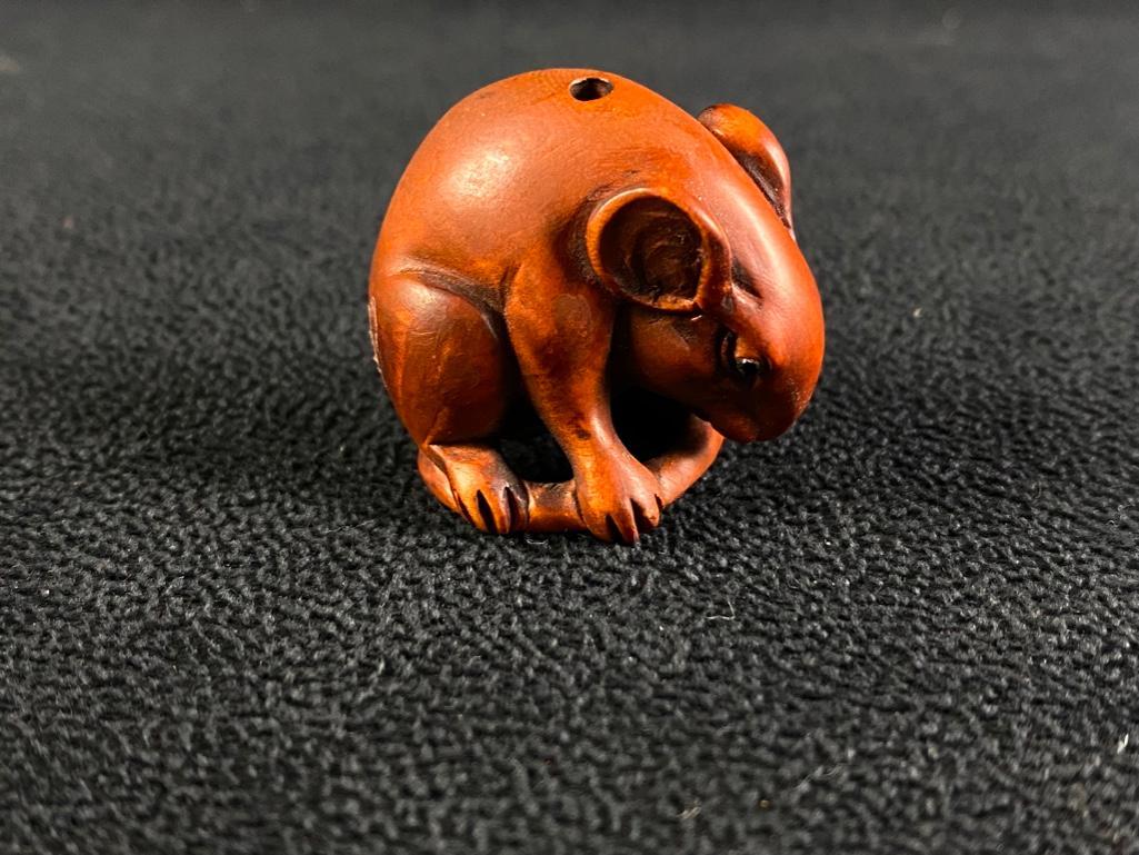 Hand-Carved Wooden Ojime Bead - Rat Zodiac (1 of 4)