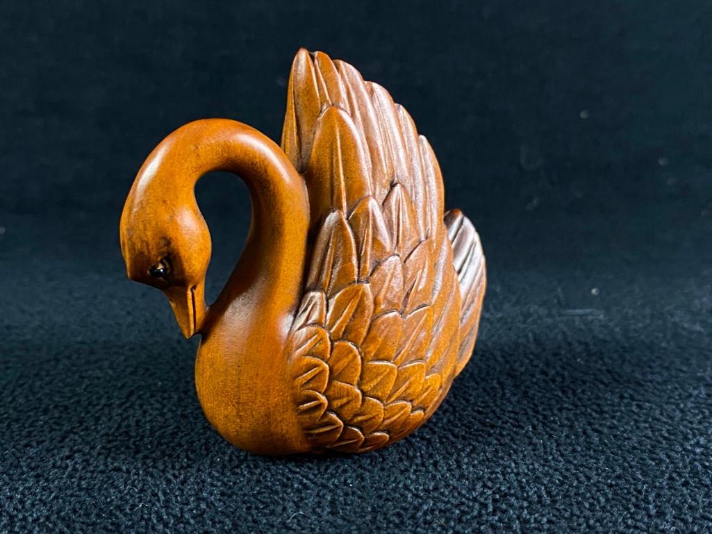 Hand-Carved Wooden Ojime Bead - Swan (1 of 4)
