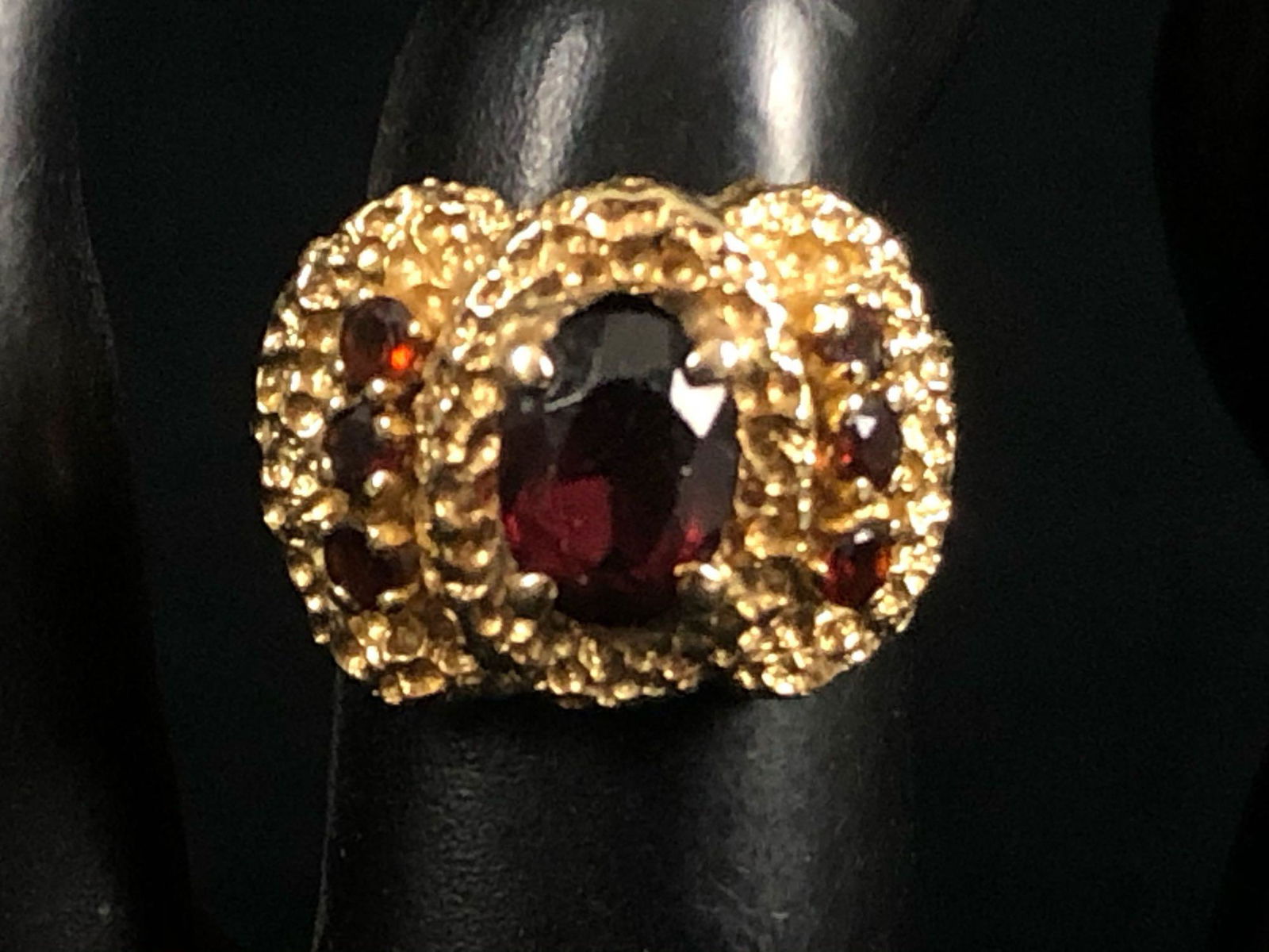 Stunning Vintage Custom Made 14K Gold Garnet Cocktail Ring Size 6.5 (1 of 12)