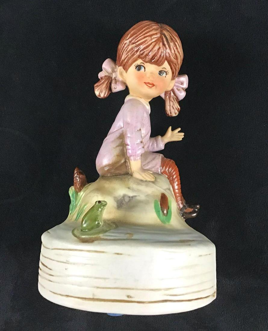 Vintage 1973 Moppet by Gorham Japan Ceramic Music Box Girl Pigtails Frog Plays Somewhere My Love (1 of 9)