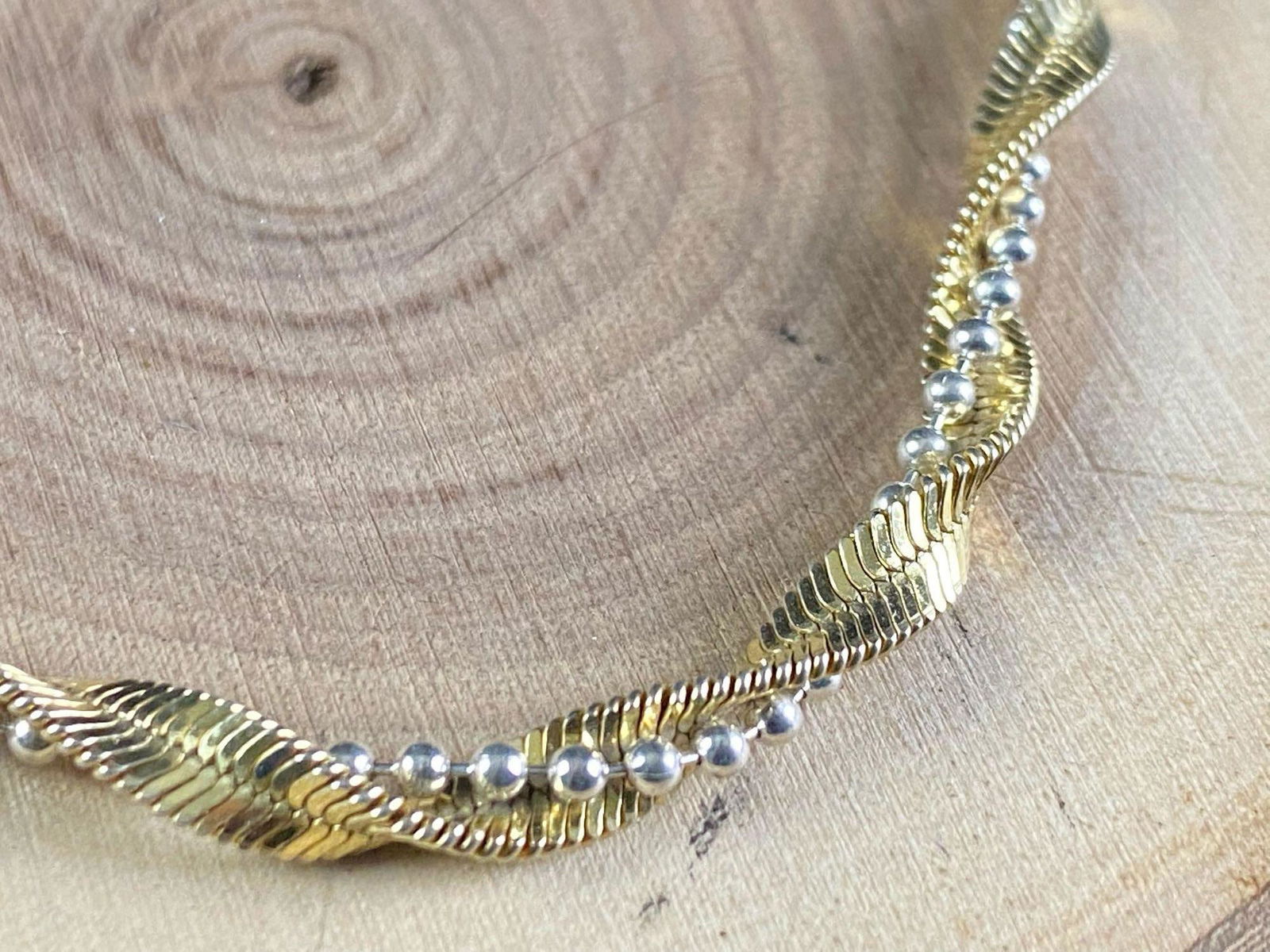 Vintage Sterling Two Tone Beaded Twist Bracelet (1 of 5)