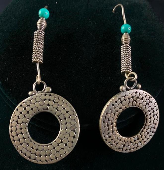 Sterling Silver Dangle Earrings, Turquoise Beads (1 of 4)