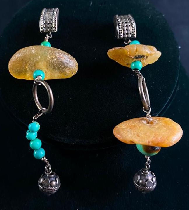 Sterling Earrings, African Amber & Turquoise (1 of 5)