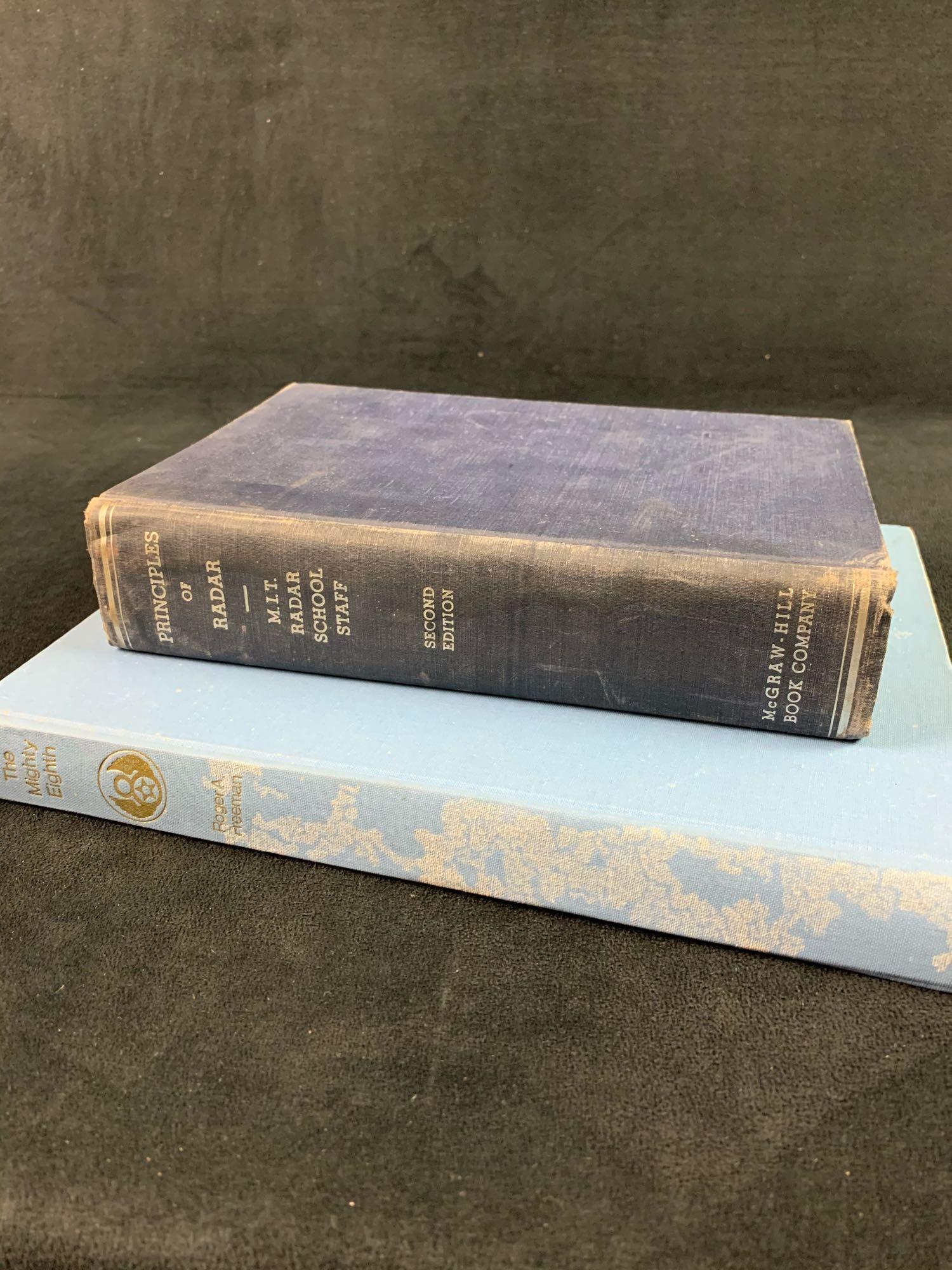 Vintage lot of Radar - Men And Machine Books: Principals of Radar by Members of the staff of the Radar School Massachusetts Institute of Technology copyright 1946. Condition: Good. Measurements:9" by 6" The Mighty Eighth Units, Men and Machines b