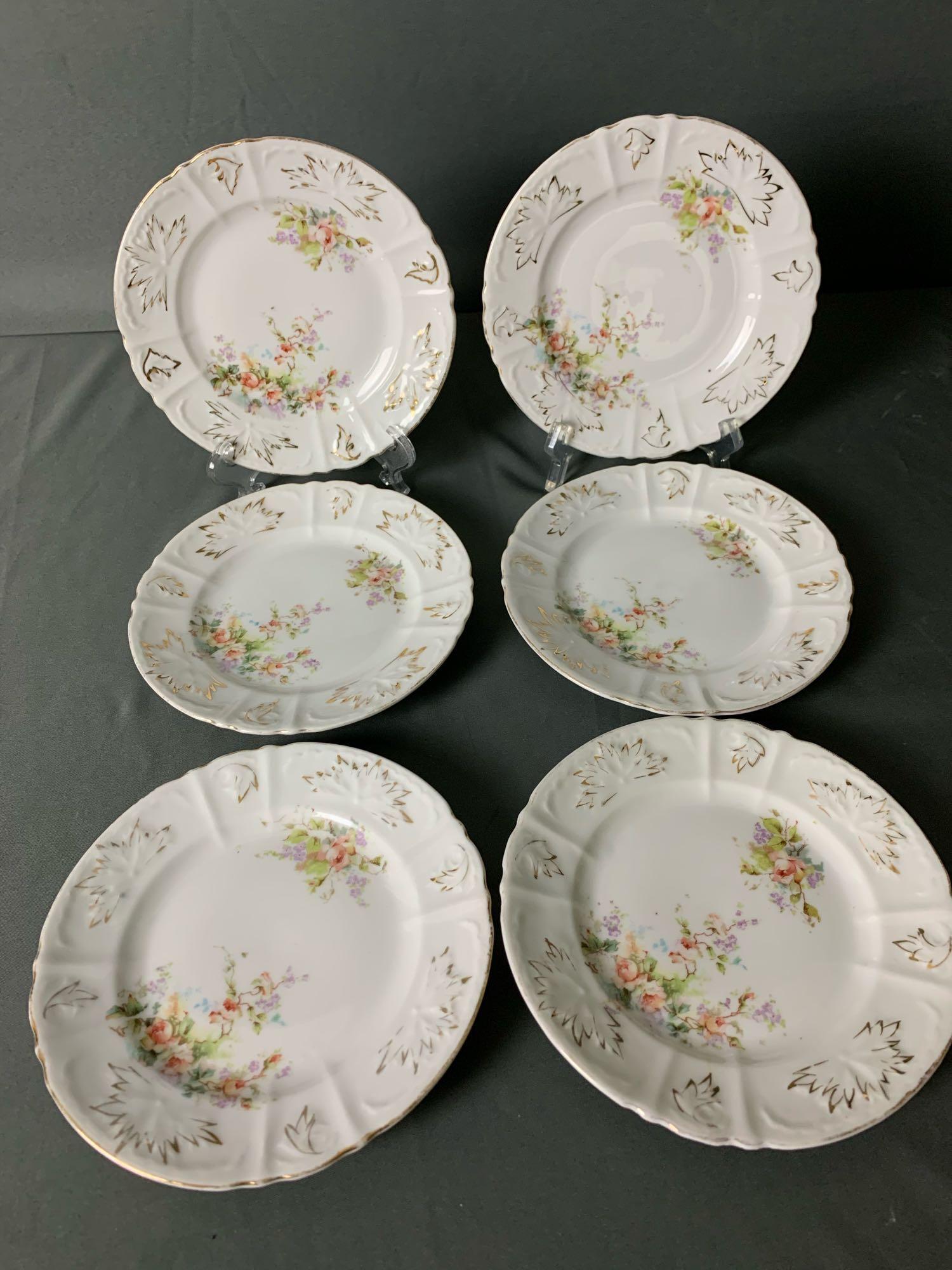 6 Dessert Plates In The Style Of Haviland/Limoges: Pink, Purple, Blue Flowers And Leaves (1 of 4)