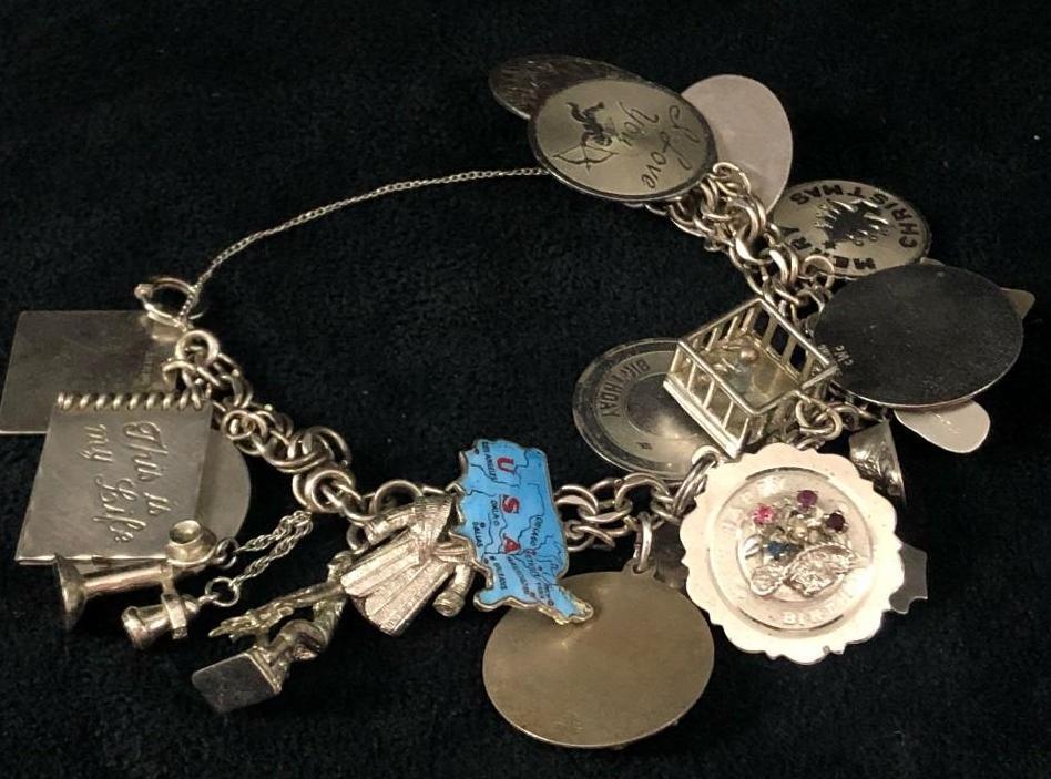 Vintage Sterling Silver Charm Bracelet W Sterling Charms (1 of 10)