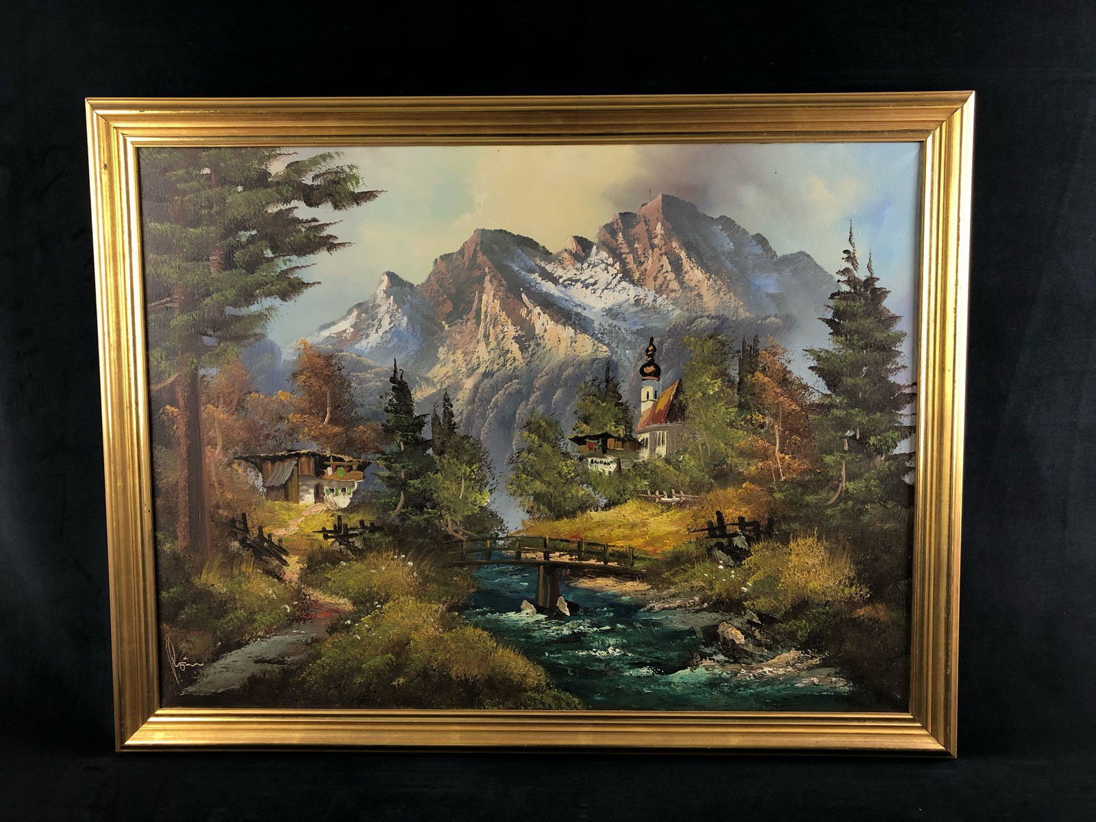 Stunning Original Signed Oil On Canvas Nature Townscape Mountains Nepal (T9): Stunning Original Signed Oil On Canvas Nature Townscape Mountains Nepal . This fine piece of are is in very good conditions with no issues to be found. Unable to translate artist signature. Measuremen