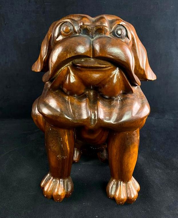 Vintage 14" Wooden Bulldog Statue (1 of 5)