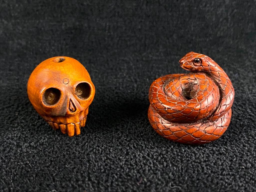 Boxwood Ojime Beads - Snake & Skull (1 of 4)