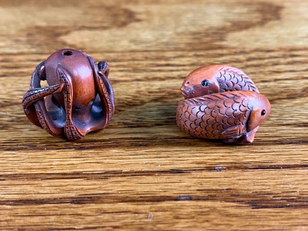 Boxwood Ojime Beads - Octopus & Fish (1 of 5)