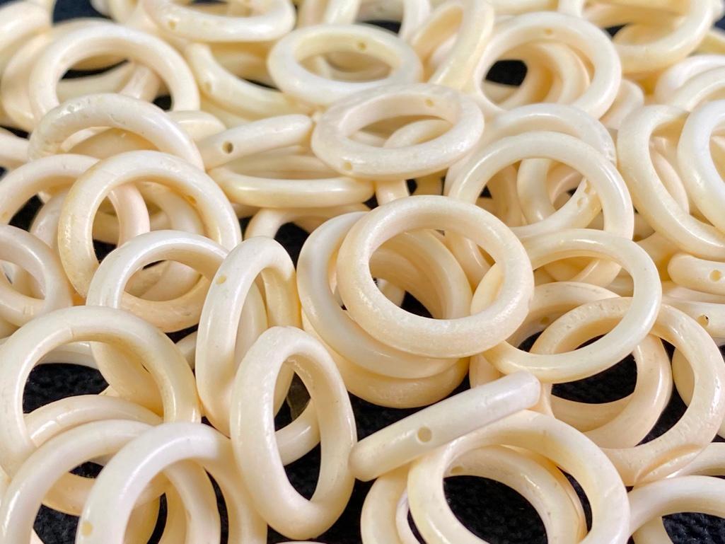 Camel Bone Ring Beads: Camel Bone Ring Beads DETAILS: Metal - none Color - off-white Size - 19mm Weight - 3 oz Markings - none Maker - unknown Material - camel bone Style - double-drilled ring bead Condition - G