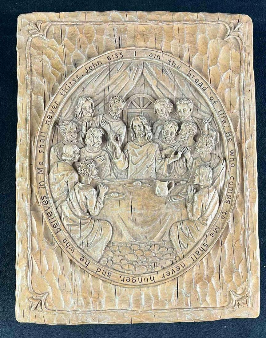 The Last Supper Bible Box: The Last Supper Bible Box This is a beautiful bible box with a relief of the last supper and bible verse John 6:35 on the lid. This bible box is made from resin and designed to look like wood. The ite