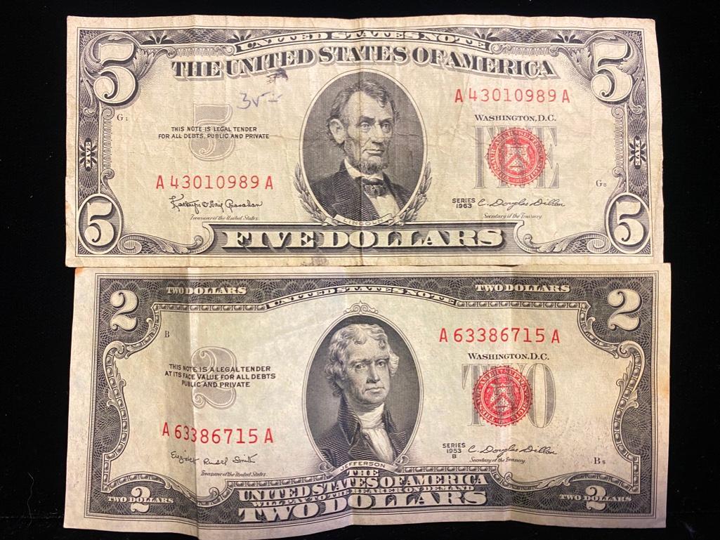 1953 Two Dollar Bill & 1963 Five Dollar Bill (1 of 8)
