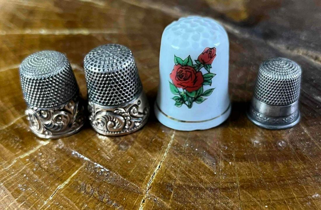 Sterling Silver Antique Thimbles Gold Inlay (1 of 11)