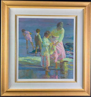 Don Hatfield Signed Print "Playing at the Beach": Don Hatfield Signed Print "Playing at the Beach" This is a limited edition Don Hatfield signed serigraph print of "Playing at the Beach" done in the early 1990s. Hatfield is a world-renowned