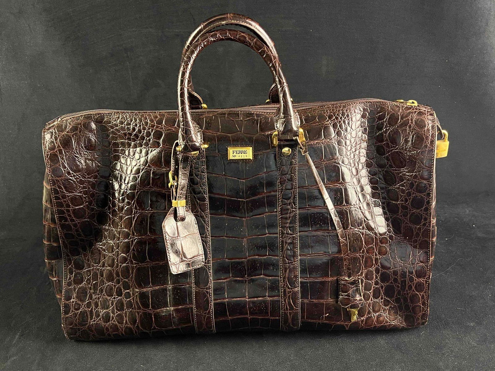 Gianfranco Ferre Duffel Calfskin Croc Embossed (1 of 11)