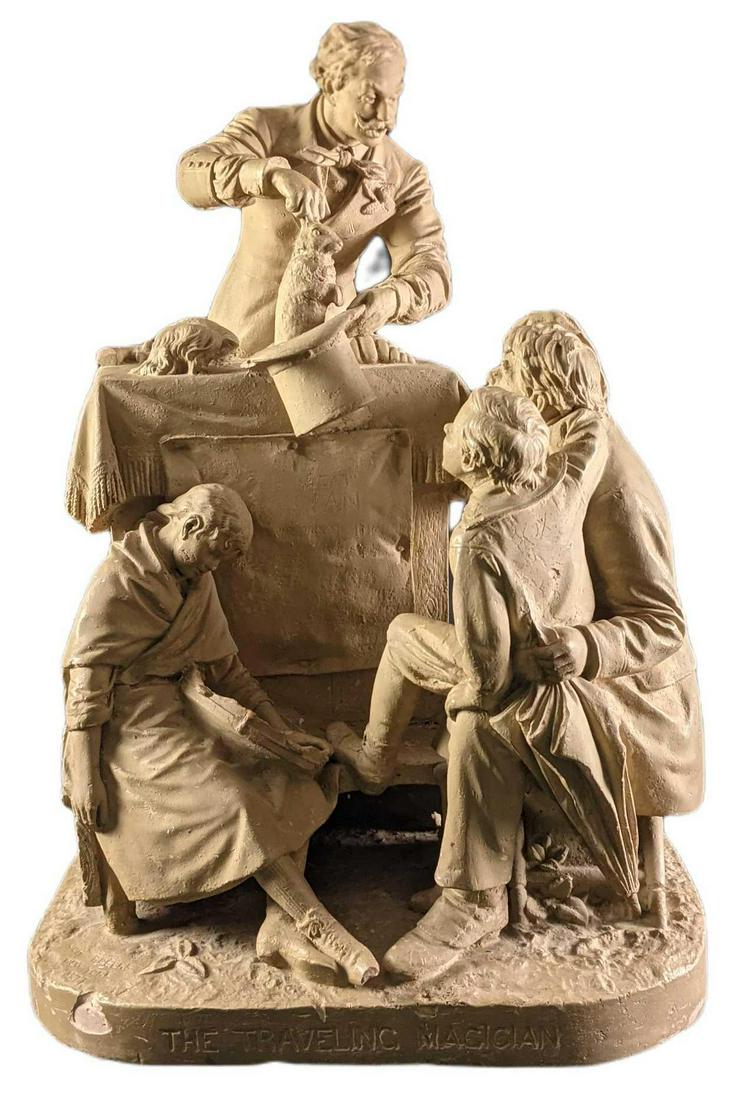 Antique John Rogers Cast Plaster Statue The Traveling Magician (1 of 8)