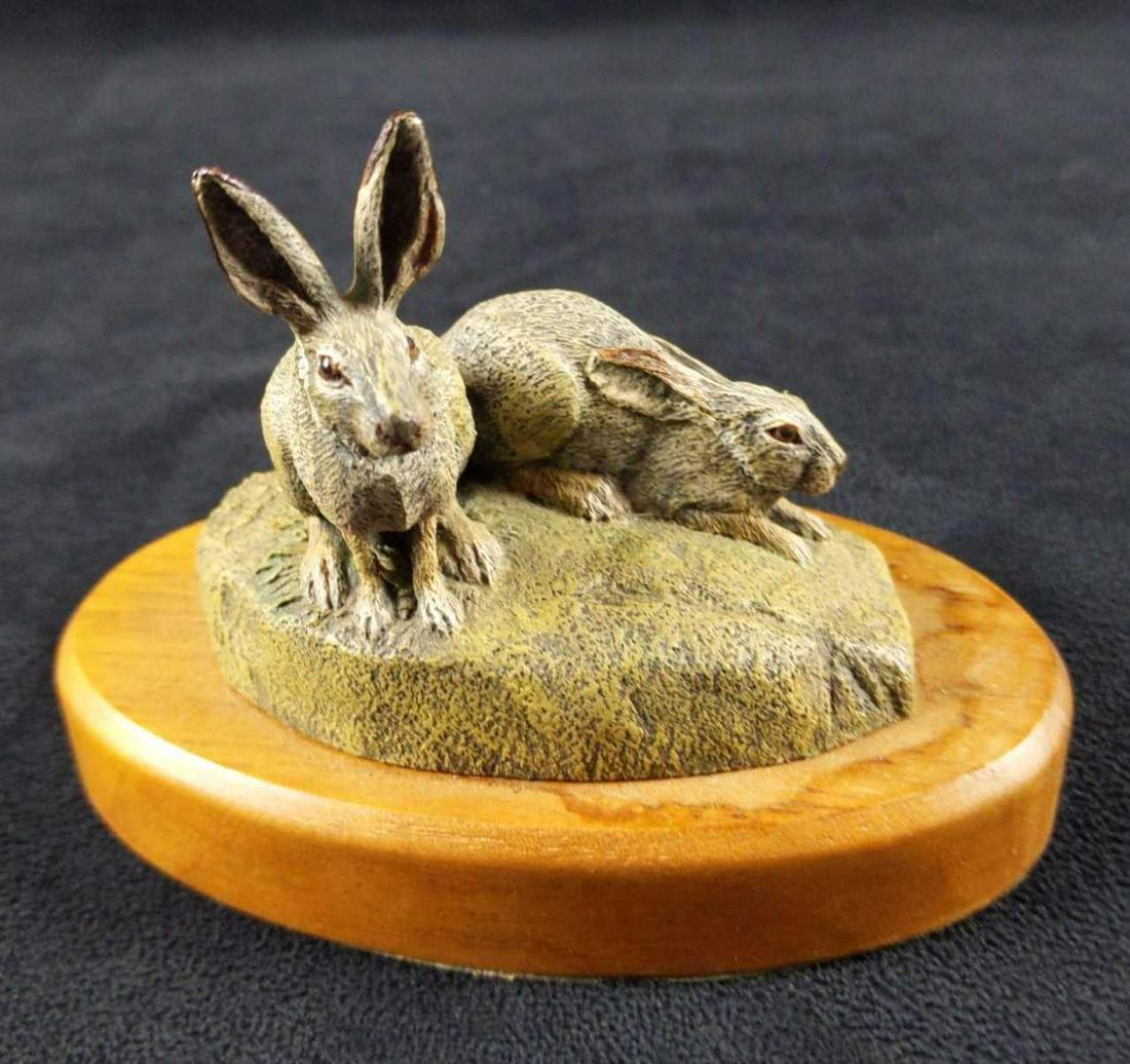 Vintage Hamilton Collection Audubon Bronze Rabbits: Vintage 1977 The Hamilton Collection, The Audubon Bronzes by Norman & Herman Deaton, a Collectors Cabinet Edition. The Rabbits Figurine is on an oval wooden base with the original sticker on the botto