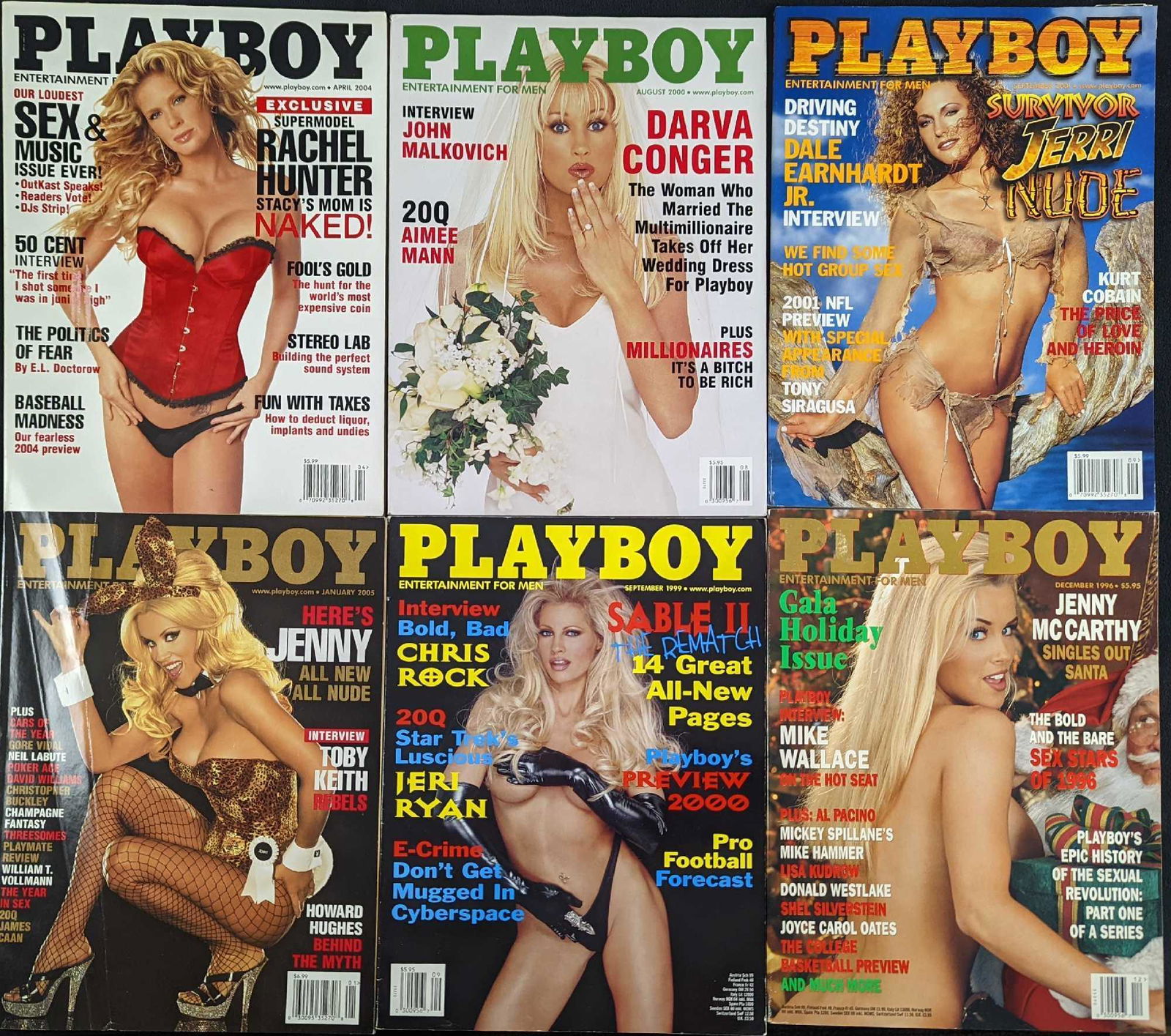 Lot Of Six Playboy Magazines Jenny McCarthy: This lot includes: (1) December 1996. Jenny McCarthy, Gala Holiday Issue And More. (1) January 2005. Jenny McCarthy, Cars Of The Year And More. (1) September 1999. Sable II: The Rematch, Play Preview