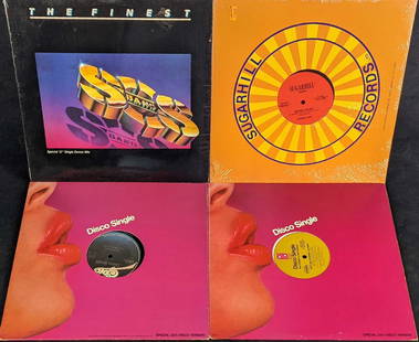 4 Disco Early Hip Hop Classic Rappers Delight Vinyl LP Records: This lot includes: (1) SOS Band: The Finest Special 12" Dance Mix. FACTORY SEALED. Released by Tabu in 1986. (1) Sugar Hill Gang: Rapper's Delight Single. Was released by Sugarhill Records in 1979.