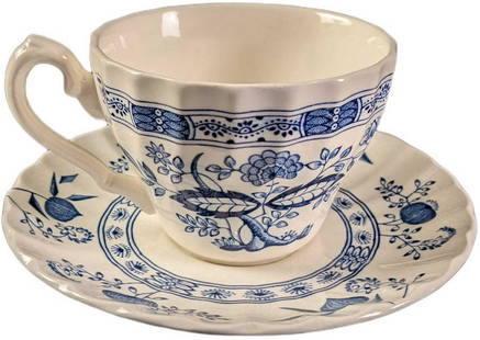 5 Sets Of Retired Blue Nordic By Meakin J & G Cup & Saucers: (5) Saucers. These are approx 5 3/4". These are in a good, vintage condition with some crazing on the fronts and a chip on one of the saucers. These weigh 3.09lbs altogether. (5) Flat Cups. These do