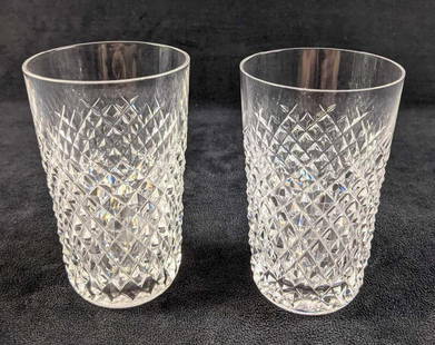 Waterford Crystal Two Alana Tumbler Glasses: Two Waterford Crystal Tumbler Glasses. The popular "Alana" cut was originally released by Waterford in the early 1950s. Each glass is approx 3" x 3" x 5 and is in a good, used condition with no known