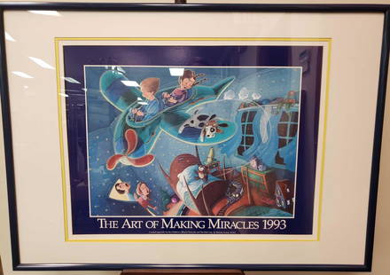 The Art of Making Miracles 1993 Michele Noiset Framed Print: The Art of Making Miracles 1993 Michele Noiset Framed Print. This framed print is in excellent condition. The image is triple matted inside of a blue metal frame. This image was created especially