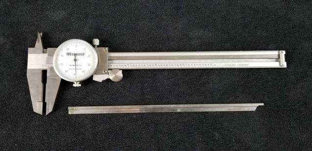 Westward Dial Calipers 0 to 6 in: Westward Dial caliper, 0" to 6", range per revolution 0.1in, dial graduation 0.001 in, stainless steel, slide jaw. Comes in black, padded case. In good condition. Case measures 10" x 1" x 3 1/2"