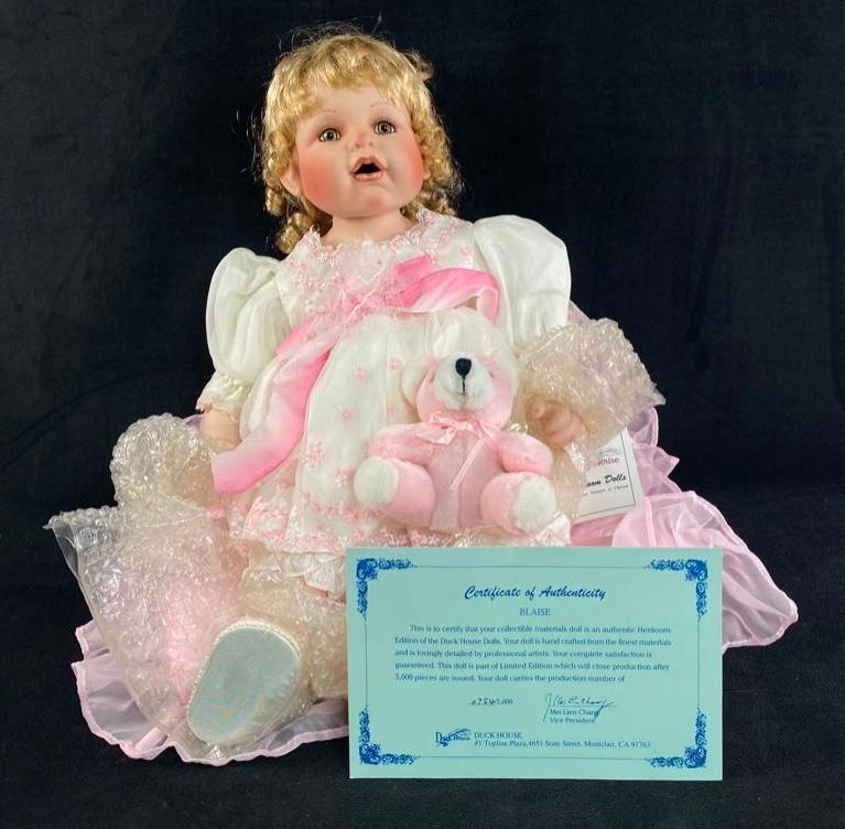 Duck House Heirloom Porcelain Doll - Blaise: Duck House Heirloom Porcelain Doll - Blaise This genuine porcelain doll from the limited edition Hierloom Dolls series is still in its original box and packaging. It comes with a certificate of authen
