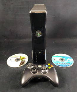 Xbox 360 S Console W Games And Controller: This lot consists of: (1) Xbox 360 S Console Model 1439. Glossy Finish. (1 Power Brick And Cable. (1) Black Wireless Controller. (1) HDMI Cable. (1) HDMI High Speed Cable. (1) Tiger Woods PGA Golf 09