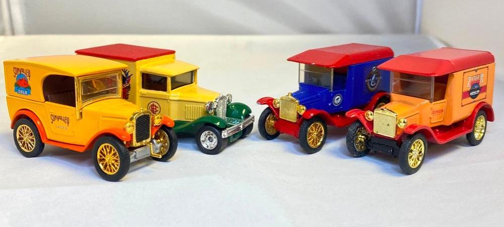 4 Vintage Ford Beer Delivery Trucks Matchbox: 4 Vintage Ford Beer Delivery Trucks Matchbox Four vintage die-cast beer delivery trucks, two Model As and two Model Ts. The liveries are Scrimshaw, Zonker Stout, Lexington Brewing, and Sun Valley Lage