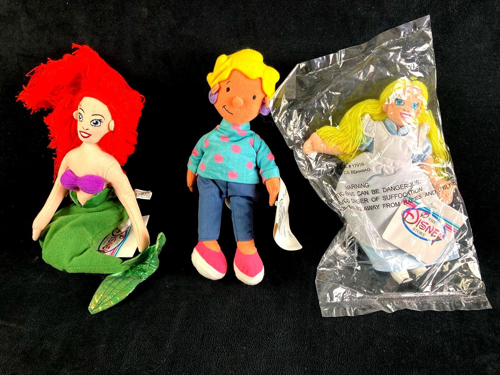 Set of (3) Disney Bean Bag Dolls Ariel, Patti Mayonnaise, Alice (0966