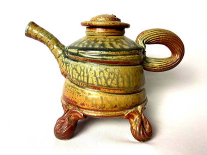 Vintage Steve Cunningham Signed Moth Green Burgundy Earth Tone Ceramic Teapot: Vintage Steve Cunningham Signed Moth Green Burgundy Earth Tone Clay Stone Teapot Up for your consideration is a very nice handmade tea pot with no issues cracks ships or repairs fully functional. Plea