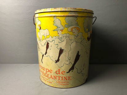 Vintage Sherry Lehmann NYC Troupe De Mile Eglantine Le Can Can Lautrec Style Tin: Vintage Sherry-Lehmann NYC Troupe De Mile Eglantine Le Can Can Lautrec Style Tin General Used Condition as Pictured. Some lost of paint, dents and scratches. Please study the High Def Photos